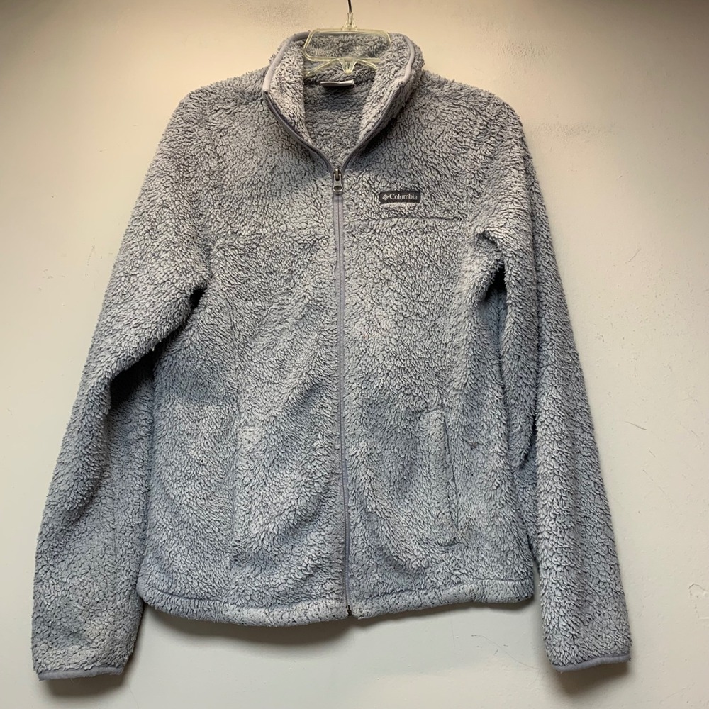 Columbia Fleece Jacket Womens Medium Gray Excellent Full Zip High Pile XL1321